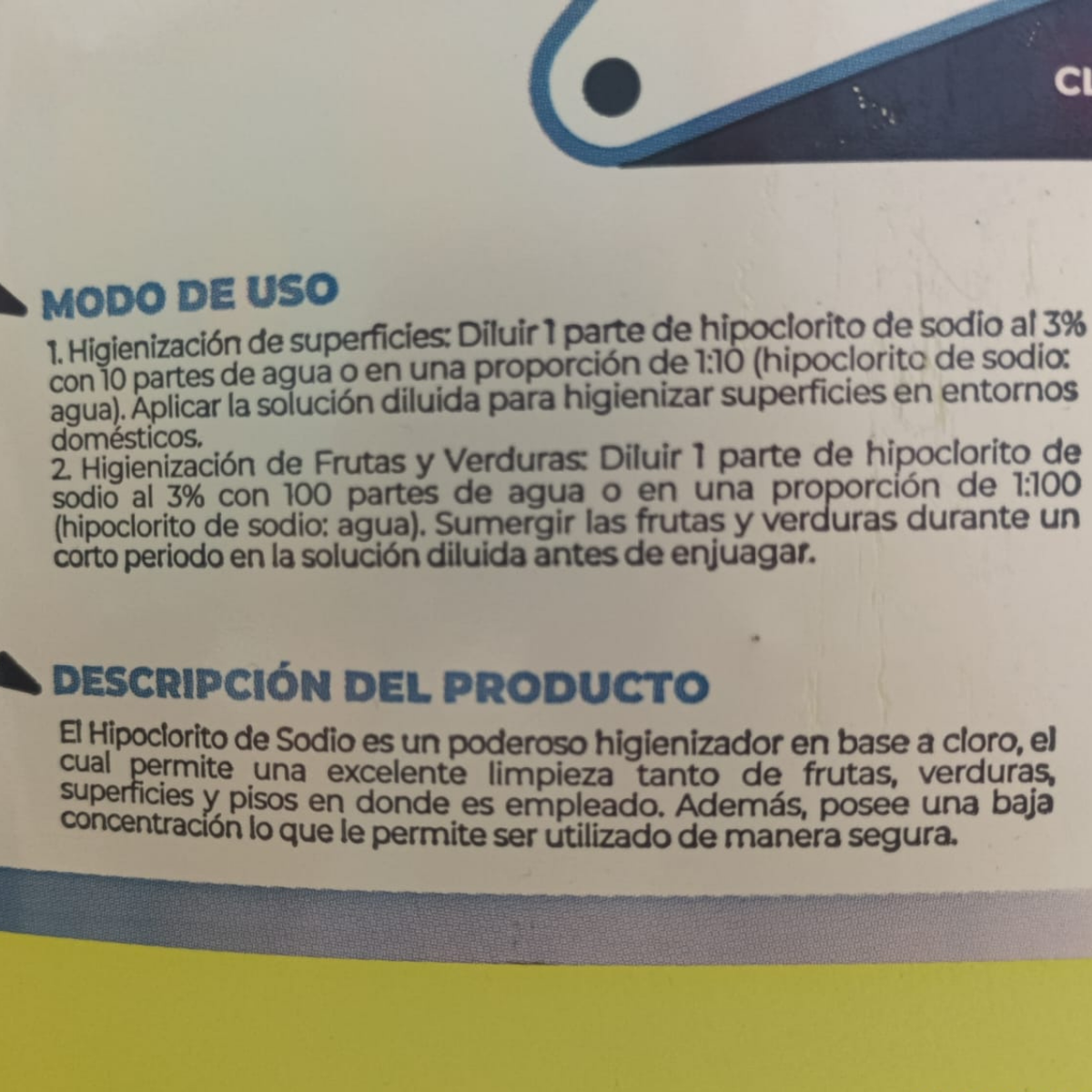 cloro 3% hipoclorito de sodio