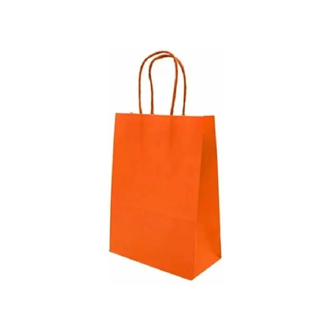 Bolsas de papel kraft con manilla naranja pack 12 unidades