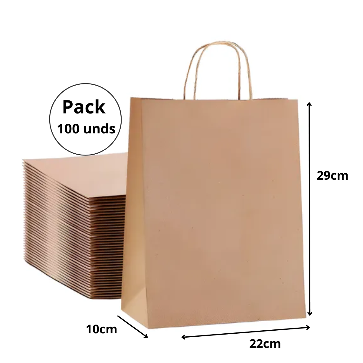 Bolsa de Papel Kraft 22x29x10 cm pack 100 unidades