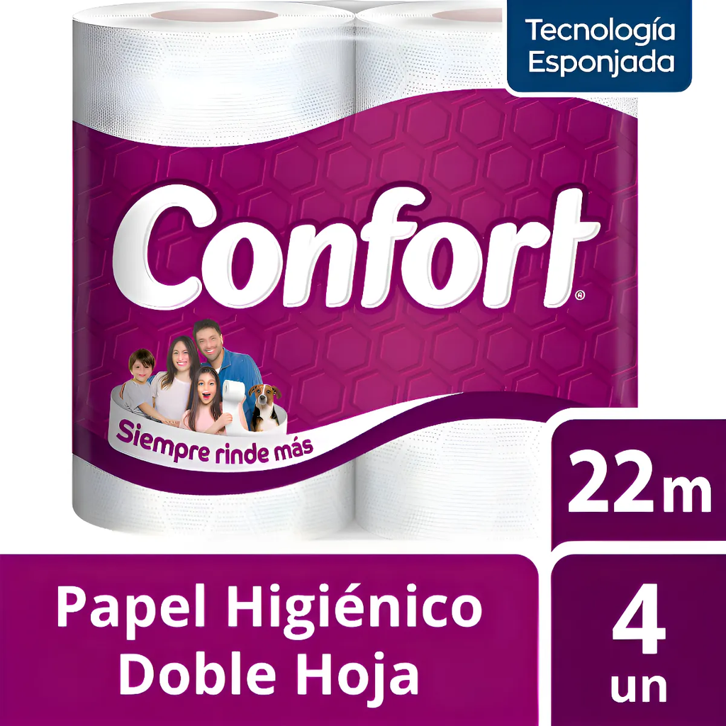 Papel higiénico confort doble hoja 22 metros 4 unidades