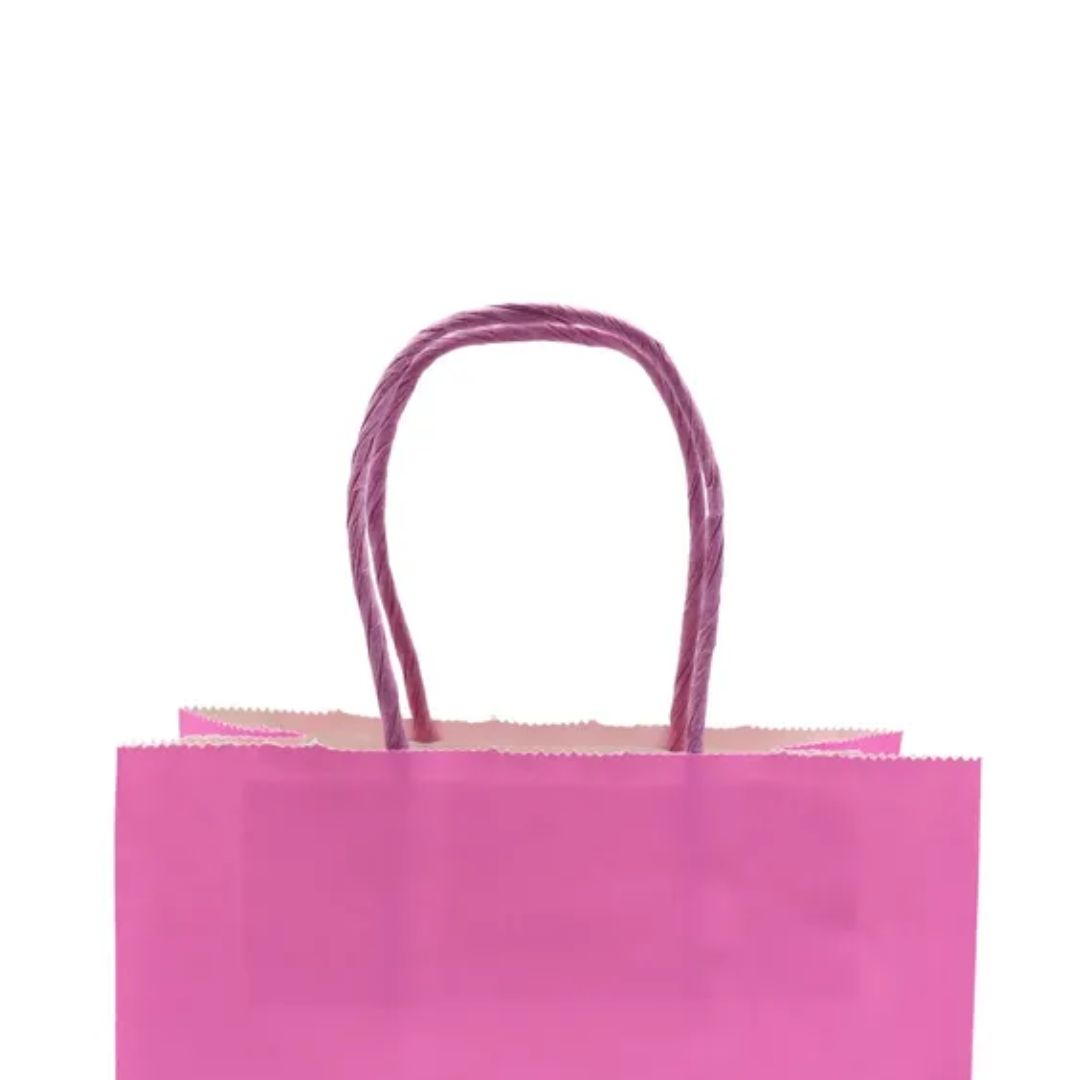 Bolsas de papel Kraft con manilla rosada pack 12 unidades
