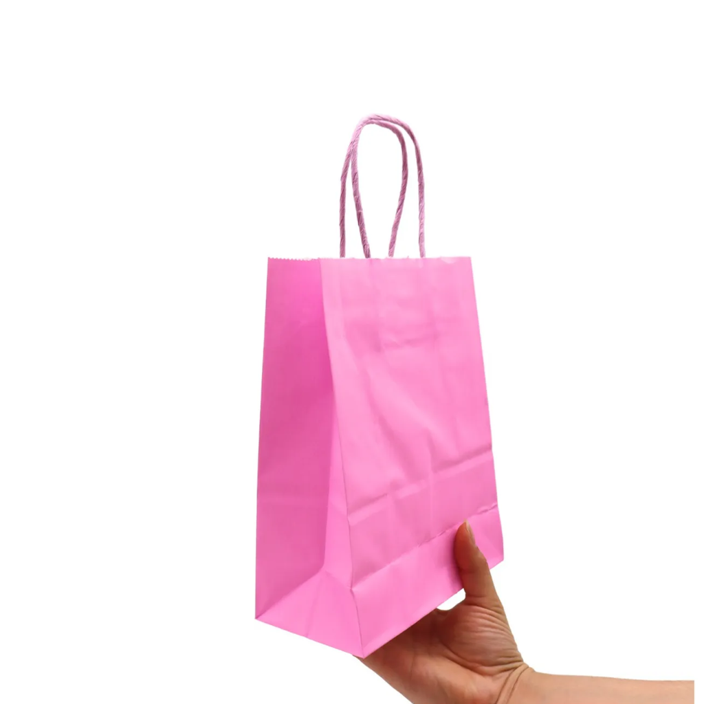Bolsas de papel Kraft con manilla rosada pack 12 unidades