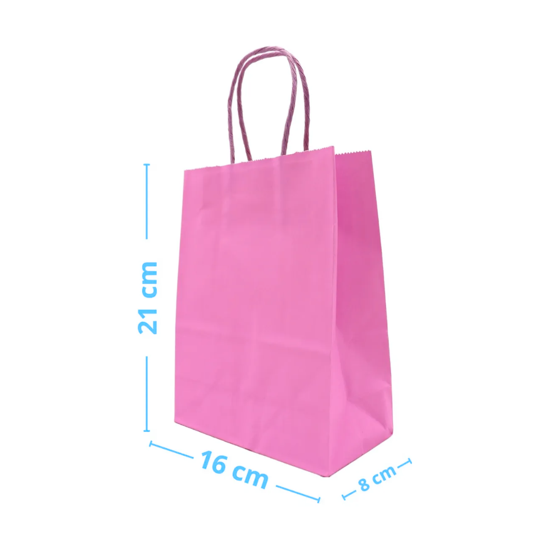 Bolsas de papel Kraft con manilla rosada pack 12 unidades