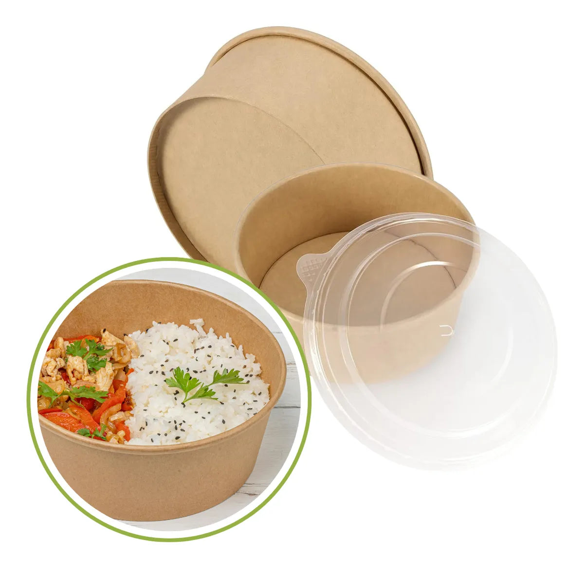 Bowl Kraft Con Tapa De 500-600cc Pack 50und Desechable