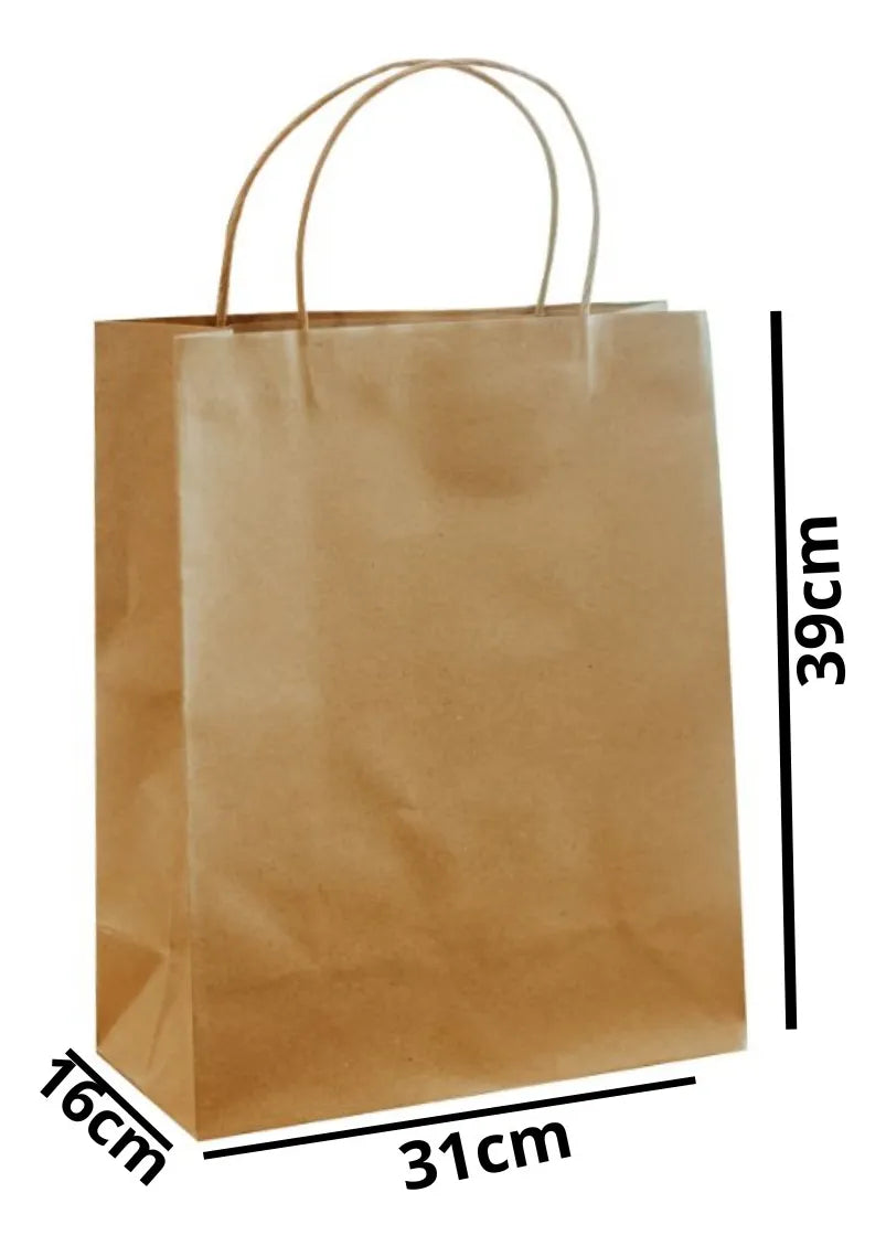 Bolsas Papel Kraft Con Manillas  31x16x39 Pack 100 Unid