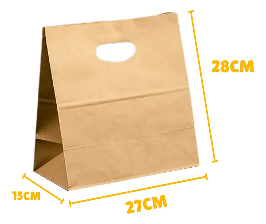 Bolsa Papel Kraft Troquelada 28x28x15 Cm pack 100 Unidades