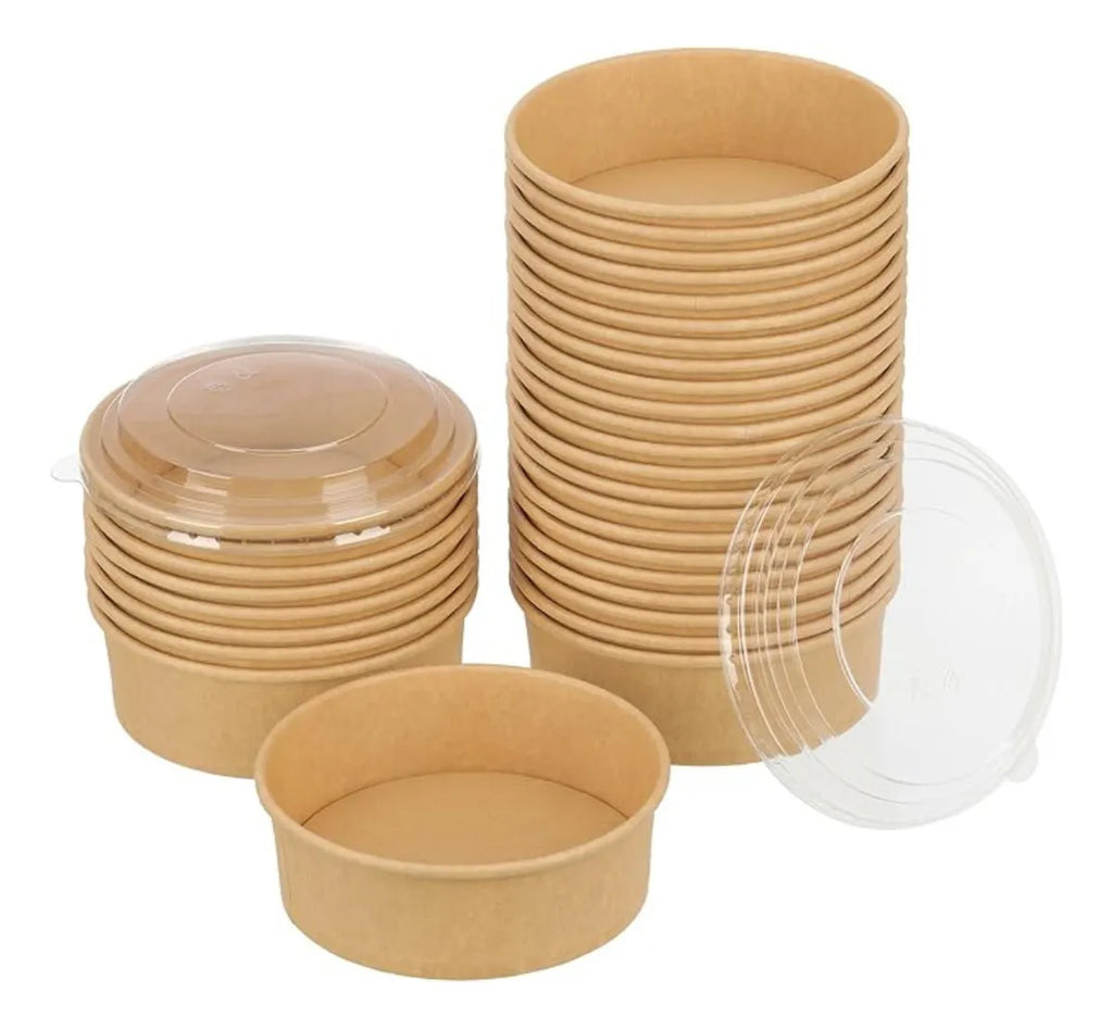 Bowl Kraft Con Tapa De 500-600cc Pack 50und Desechable