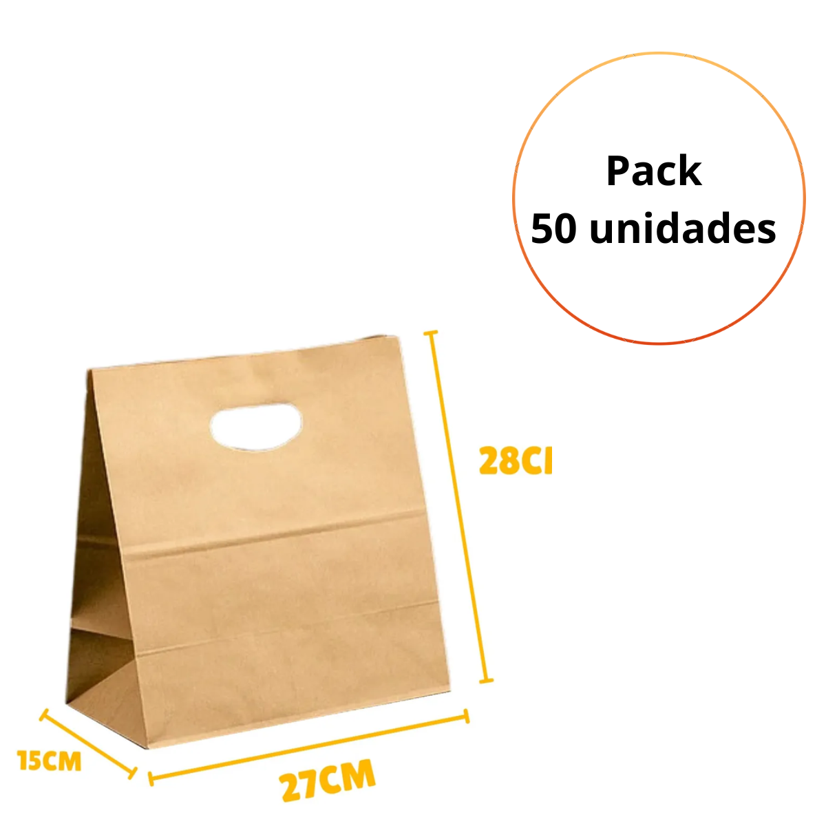 Bolsas Kraft Troqueladas 28x15x28 Cm Pack 50 Unidades