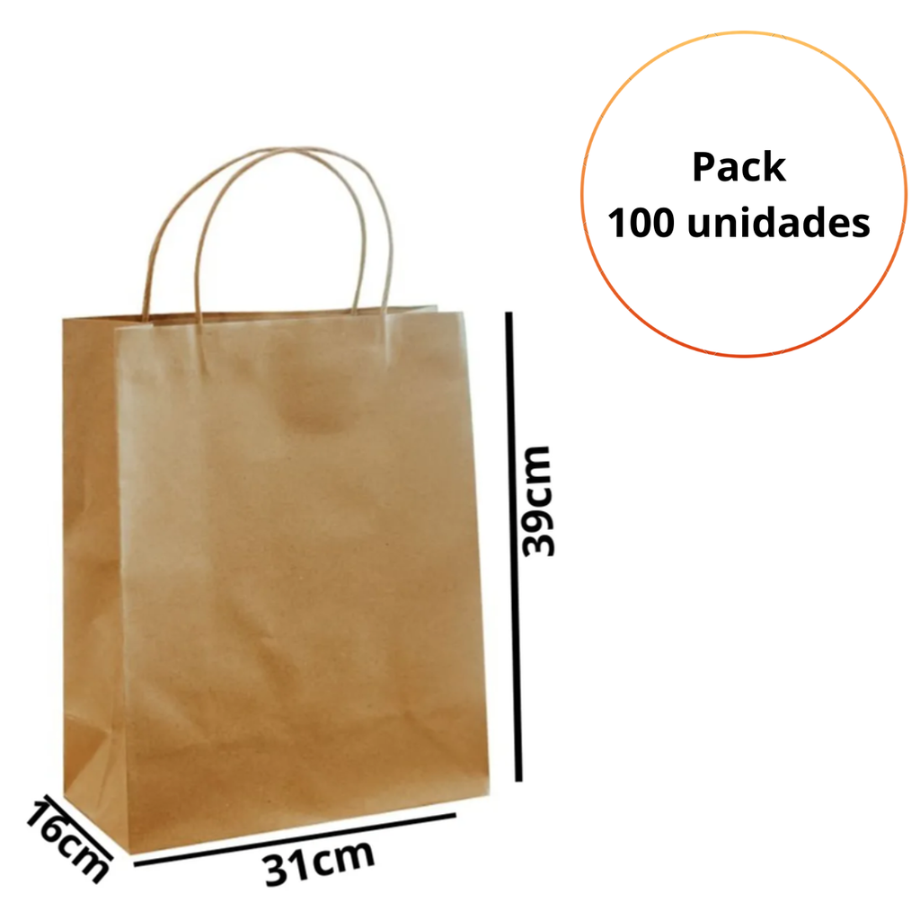 Bolsas Papel Kraft Con Manillas  31x16x39 Pack 100 Unid