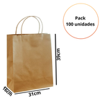 Bolsas Papel Kraft Con Manillas  31x16x39 Pack 100 Unid
