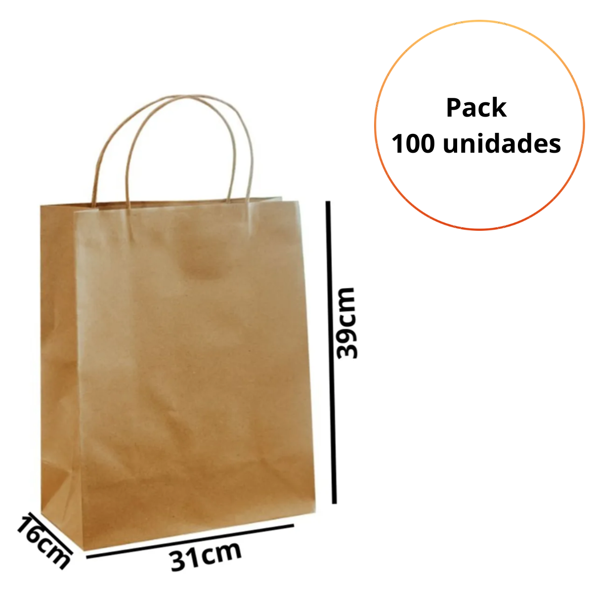Bolsas Papel Kraft Con Manillas  31x16x39 Pack 100 Unid