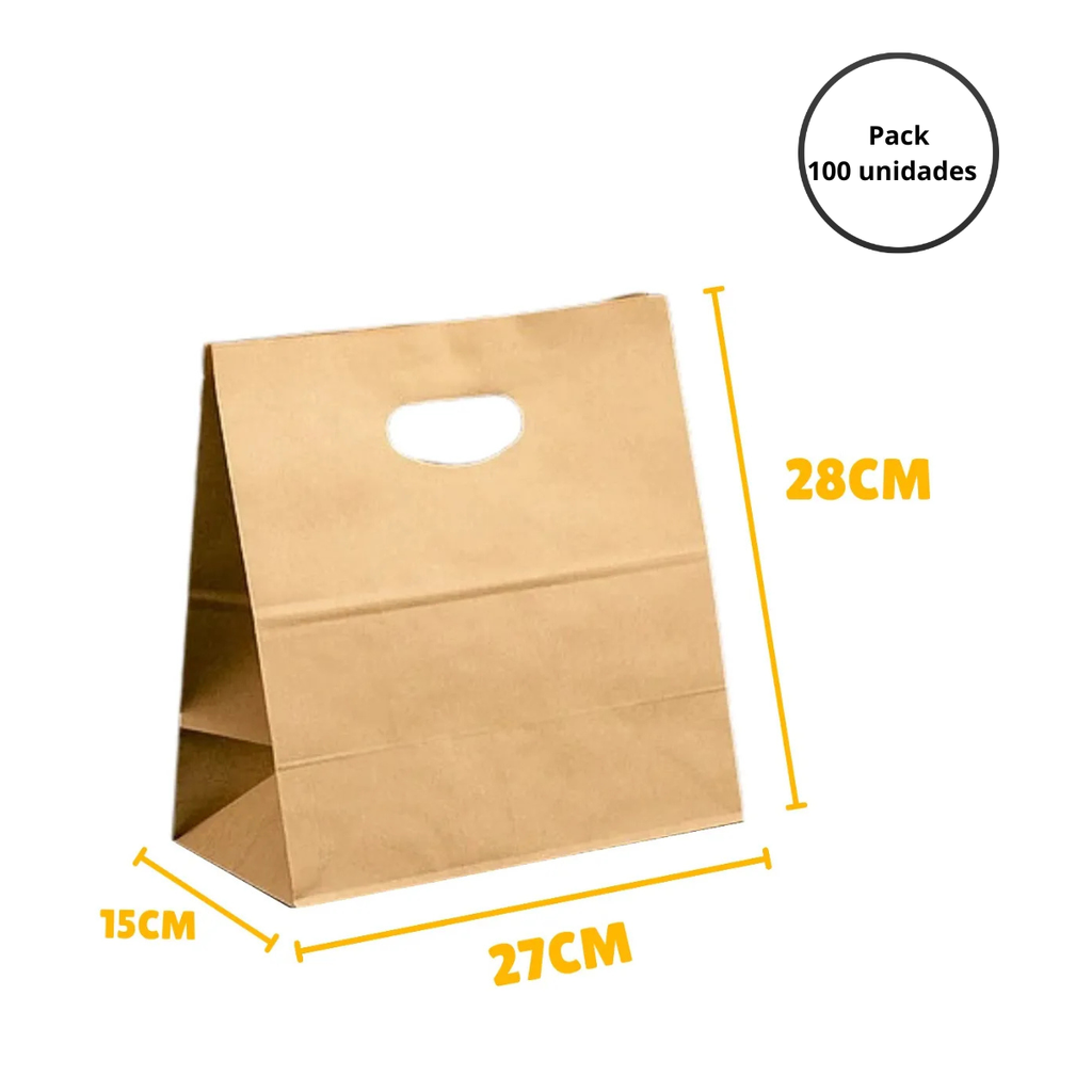 Bolsa Papel Kraft Troquelada 28x28x15 Cm pack 100 Unidades